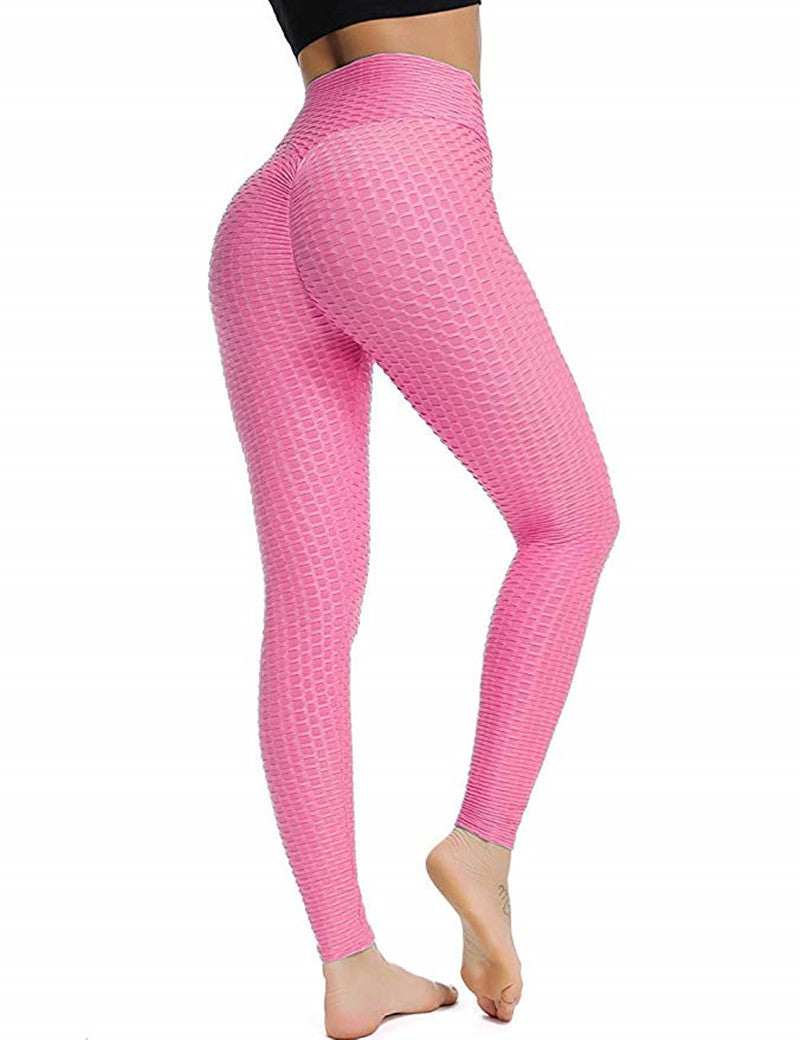 High Waist Yoga Leggings – Push-Up Jacquard Fitness Pants for Women