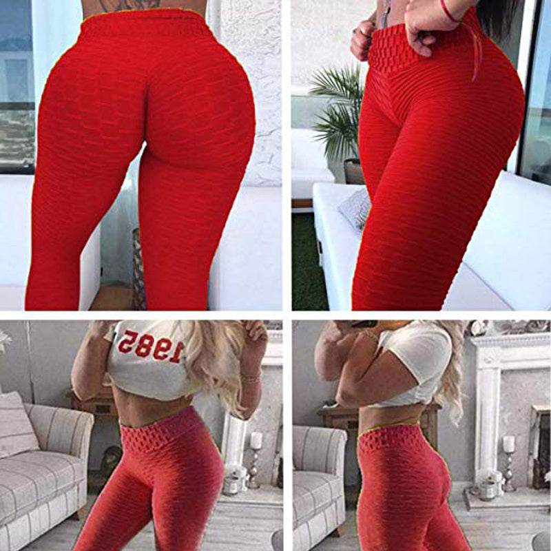 High Waist Yoga Leggings – Push-Up Jacquard Fitness Pants for Women