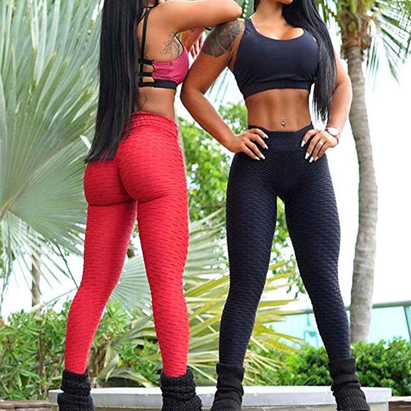 High Waist Yoga Leggings – Push-Up Jacquard Fitness Pants for Women