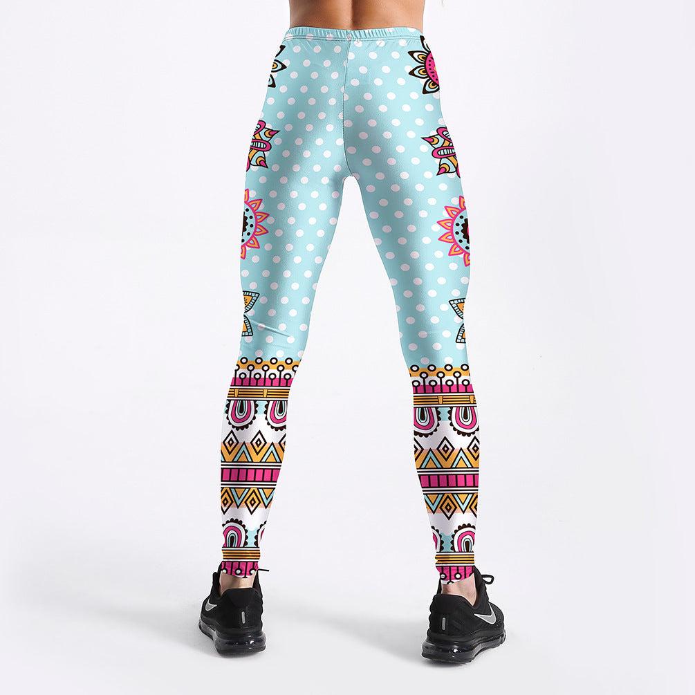 Star Mandala Yoga Leggings – Turquoise Stretch Workout Pants for Women