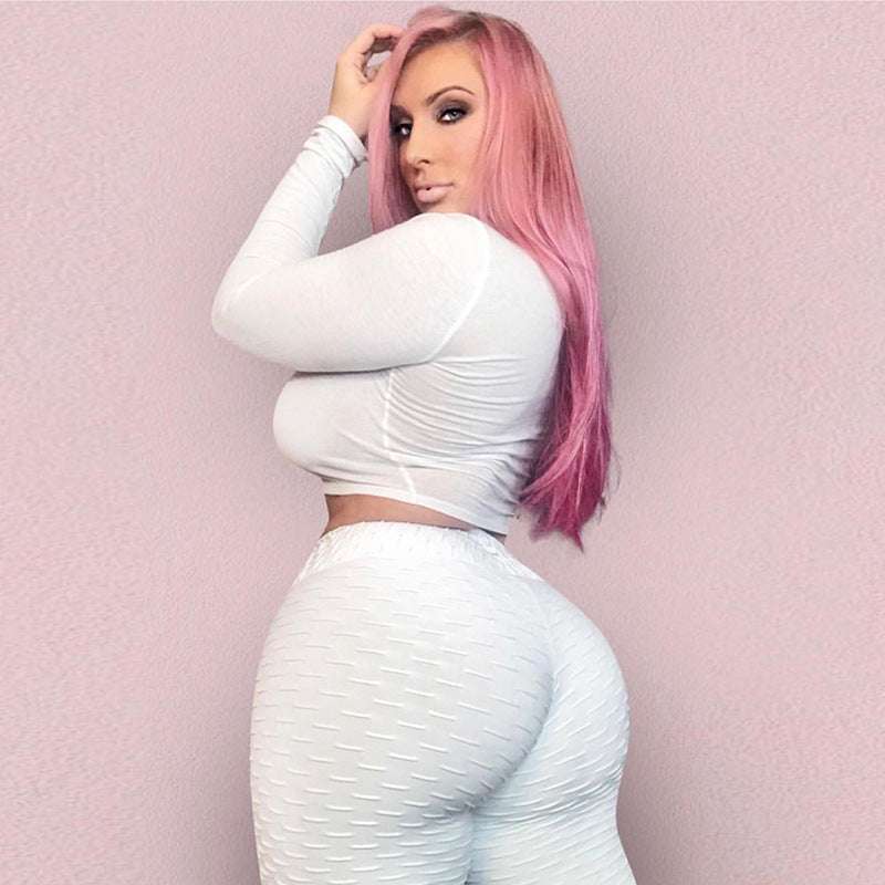 High Waist Yoga Leggings – Push-Up Jacquard Fitness Pants for Women