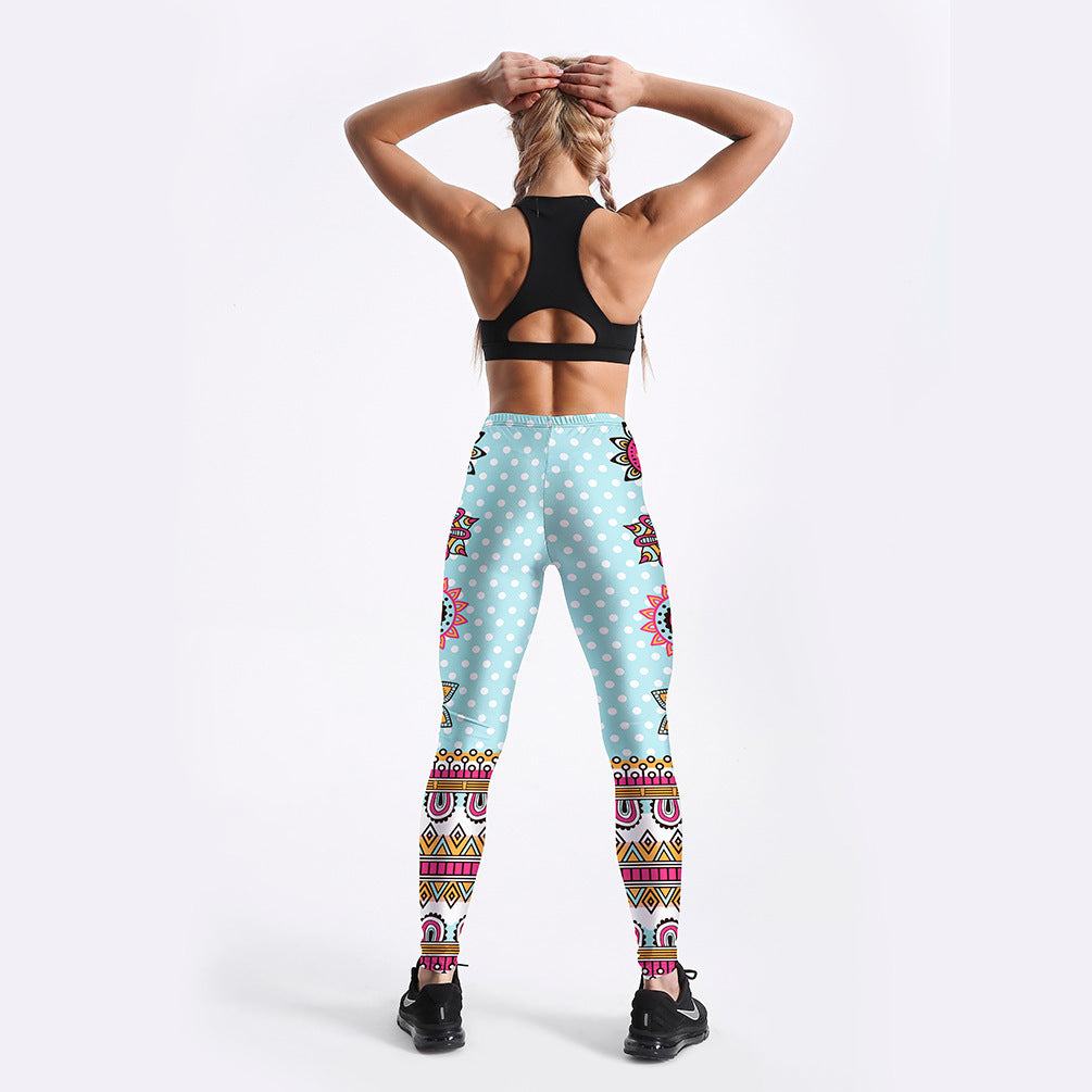 Star Mandala Yoga Leggings – Turquoise Stretch Workout Pants for Women