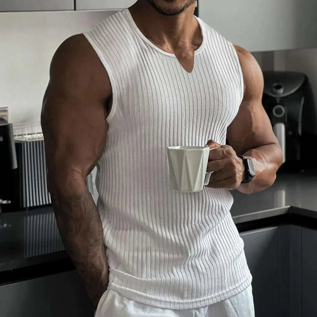 knitted tank tops Men's Striped Fitness Tank Top