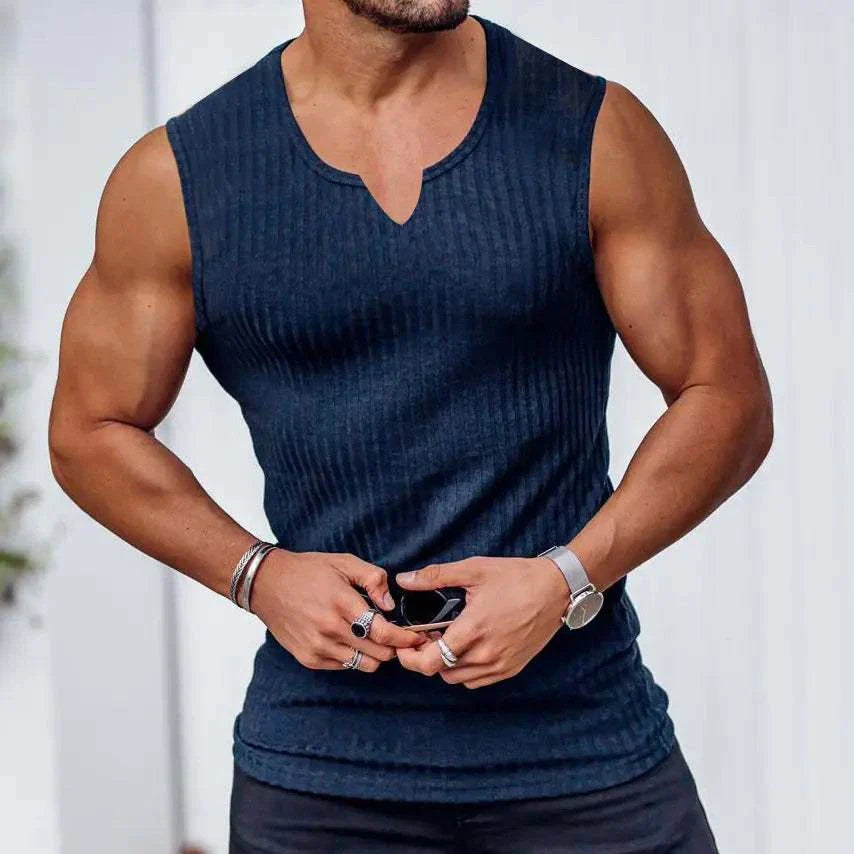 knitted tank tops Men's Striped Fitness Tank Top