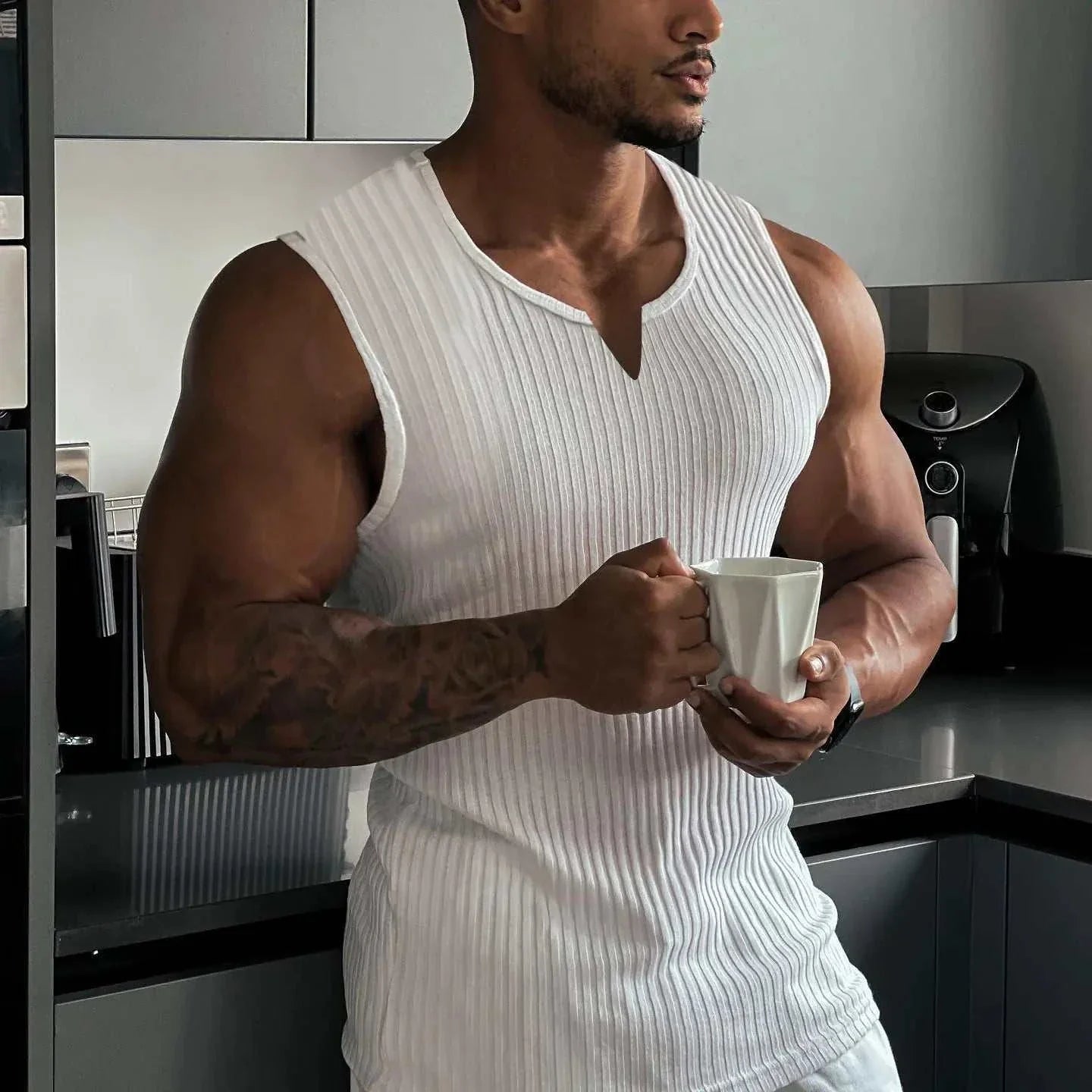 knitted tank tops Men's Striped Fitness Tank Top