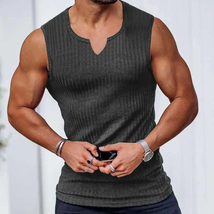 knitted tank tops Men's Striped Fitness Tank Top