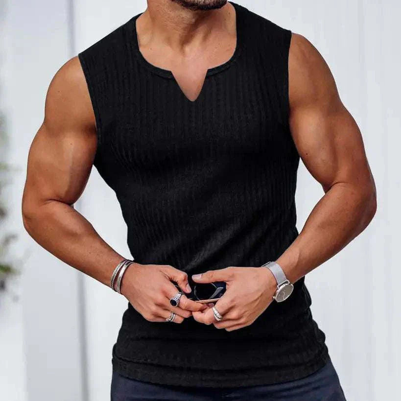knitted tank tops Men's Striped Fitness Tank Top