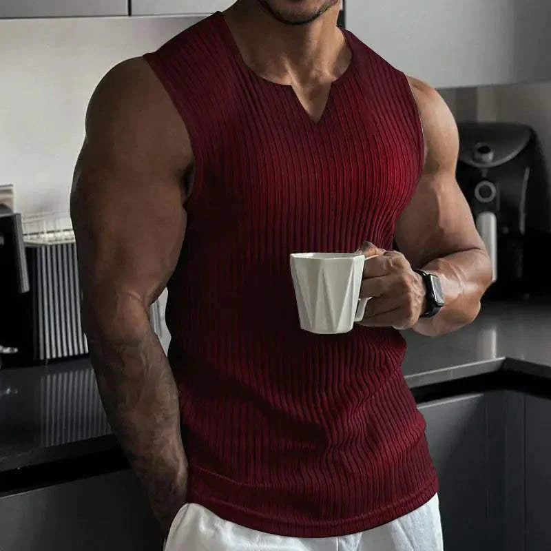 knitted tank tops Men's Striped Fitness Tank Top