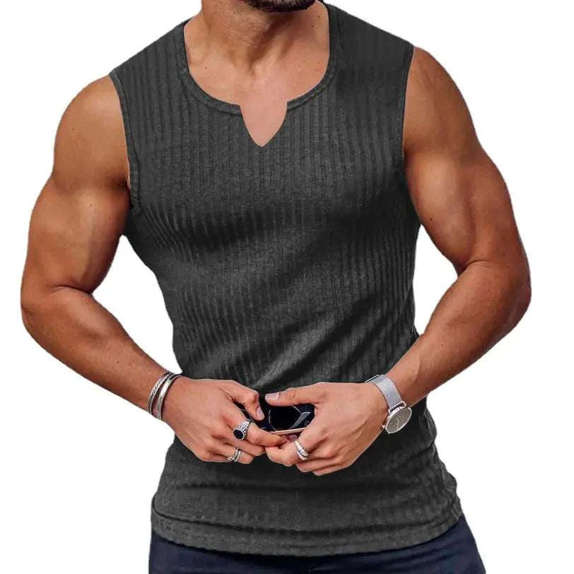 knitted tank tops Men's Striped Fitness Tank Top